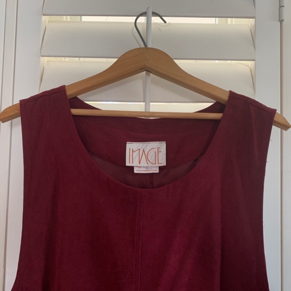 Vintage 80s rich burgundy maxi suede-like dress with front pockets - Picture 2 of 7